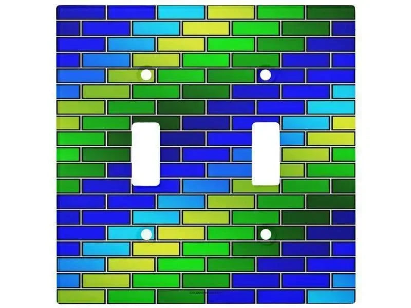 Toggle Light Switch Covers-BRICK WALL #2 Single, Double & Triple-Toggle Light Switch Covers-Blues & Greens-from COLORADDICTED.COM-