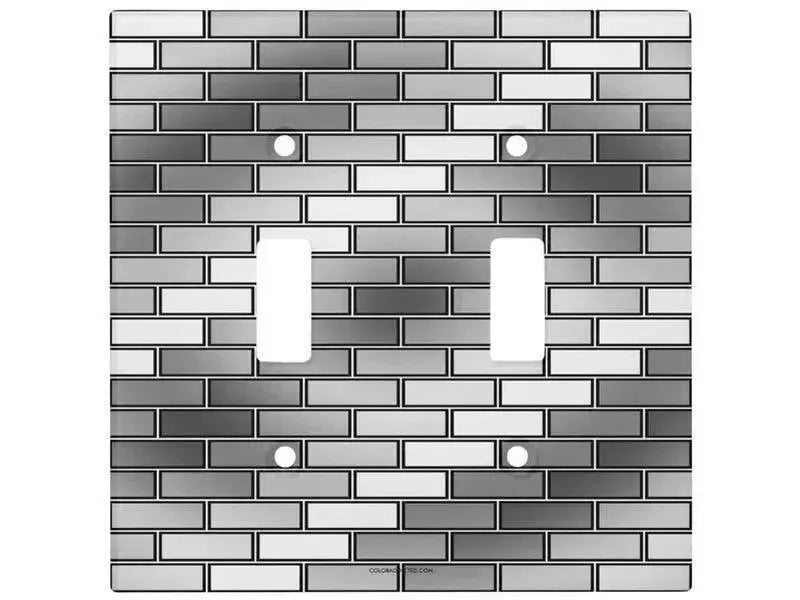 Toggle Light Switch Covers-BRICK WALL #2 Single, Double & Triple-Toggle Light Switch Covers-Grays & White-from COLORADDICTED.COM-