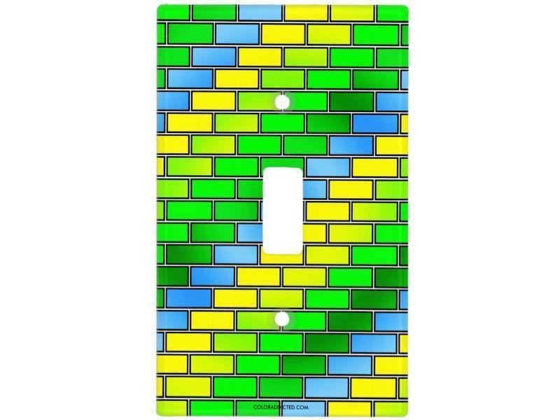 Light Switch Covers-BRICK WALL #2 Single, Double &amp; Triple-Toggle Light Switch Covers-Greens &amp; Yellows &amp; Light Blues-from COLORADDICTED.COM-