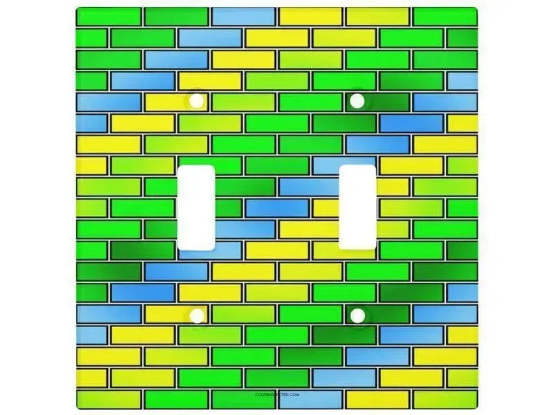 Toggle Light Switch Covers-BRICK WALL #2 Single, Double & Triple-Toggle Light Switch Covers-Greens & Yellows & Light Blues-from COLORADDICTED.COM-