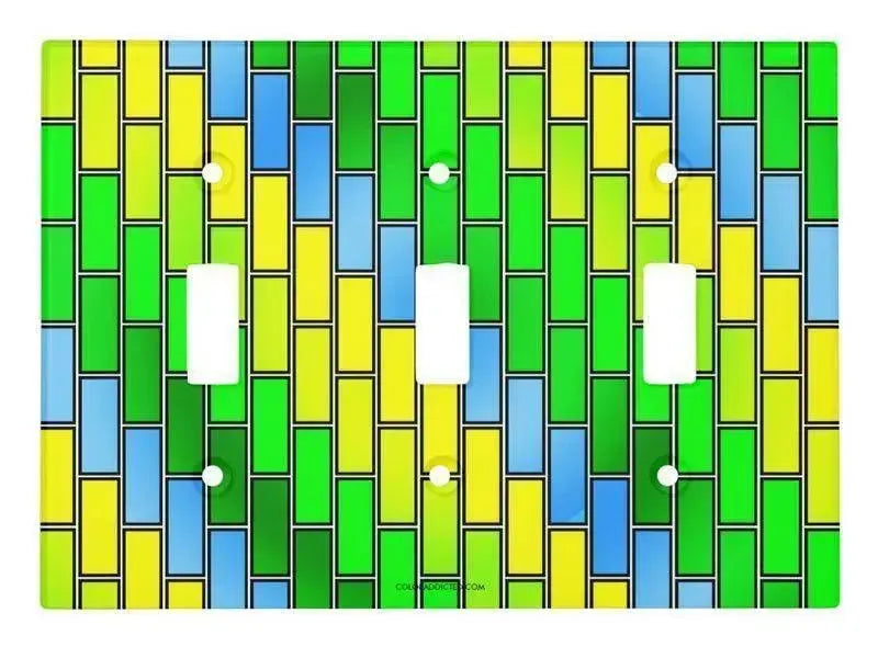 Toggle Light Switch Covers-BRICK WALL #2 Single, Double & Triple-Toggle Light Switch Covers-Greens & Yellows & Light Blues-from COLORADDICTED.COM-