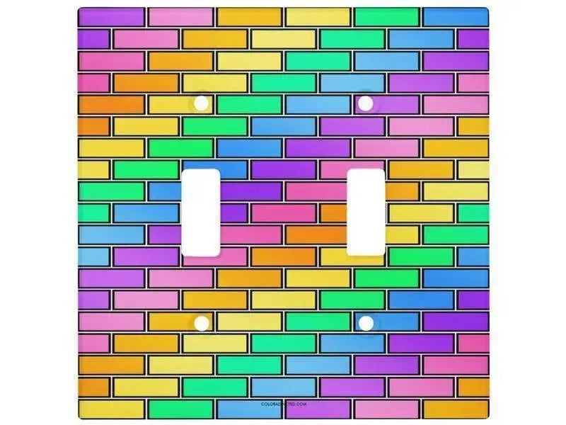 Toggle Light Switch Covers-BRICK WALL #2 Single, Double & Triple-Toggle Light Switch Covers-Multicolor Light-from COLORADDICTED.COM-