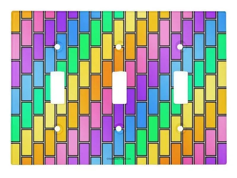 Toggle Light Switch Covers-BRICK WALL #2 Single, Double & Triple-Toggle Light Switch Covers-Multicolor Light-from COLORADDICTED.COM-