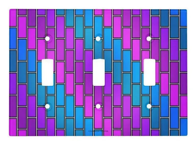 Toggle Light Switch Covers-BRICK WALL #2 Single, Double & Triple-Toggle Light Switch Covers-Purples & Violets & Fuchsias & Turquoises-from COLORADDICTED.COM-