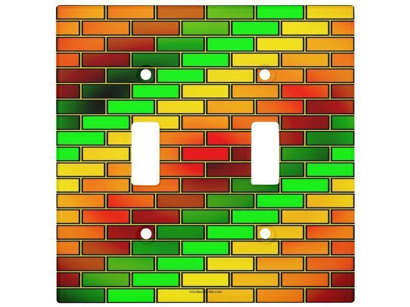 Light Switch Covers-BRICK WALL #2 Single, Double &amp; Triple-Toggle Light Switch Covers-Reds &amp; Oranges &amp; Yellows &amp; Greens-from COLORADDICTED.COM-