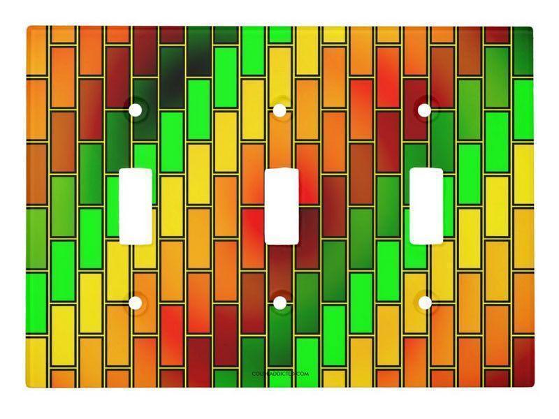 Toggle Light Switch Covers-BRICK WALL #2 Single, Double &amp; Triple-Toggle Light Switch Covers-Reds &amp; Oranges &amp; Yellows &amp; Greens-from COLORADDICTED.COM-