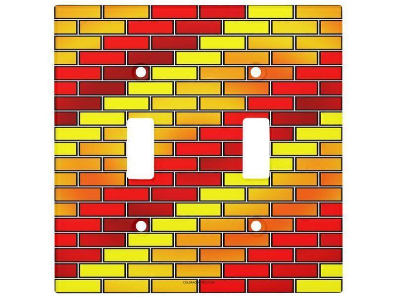 Light Switch Covers-BRICK WALL #2 Single, Double &amp; Triple-Toggle Light Switch Covers-Reds &amp; Oranges &amp; Yellows-from COLORADDICTED.COM-
