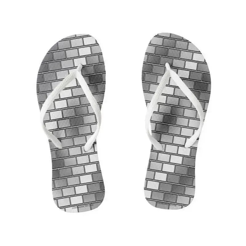 Flip Flops-BRICK WALL #2 Slim-Strap Flip Flops-Grays & White-from COLORADDICTED.COM-