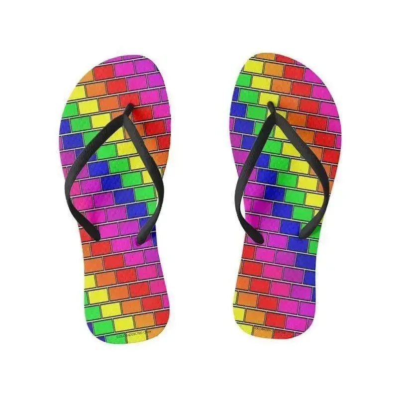 Flip Flops-BRICK WALL #2 Slim-Strap Flip Flops-Multicolor Bright-from COLORADDICTED.COM-