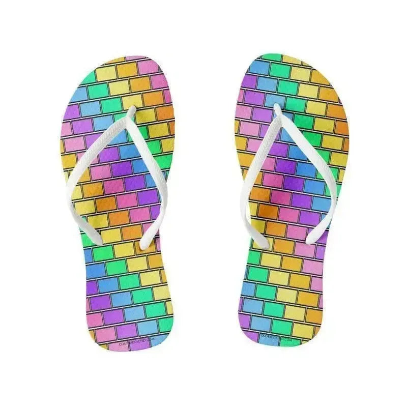Flip Flops-BRICK WALL #2 Slim-Strap Flip Flops-Multicolor Light-from COLORADDICTED.COM-
