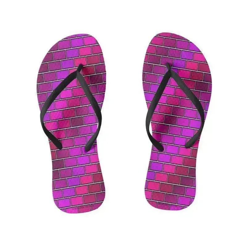 Flip Flops-BRICK WALL #2 Slim-Strap Flip Flops-Purples & Fuchsias & Violets & Magentas-from COLORADDICTED.COM-