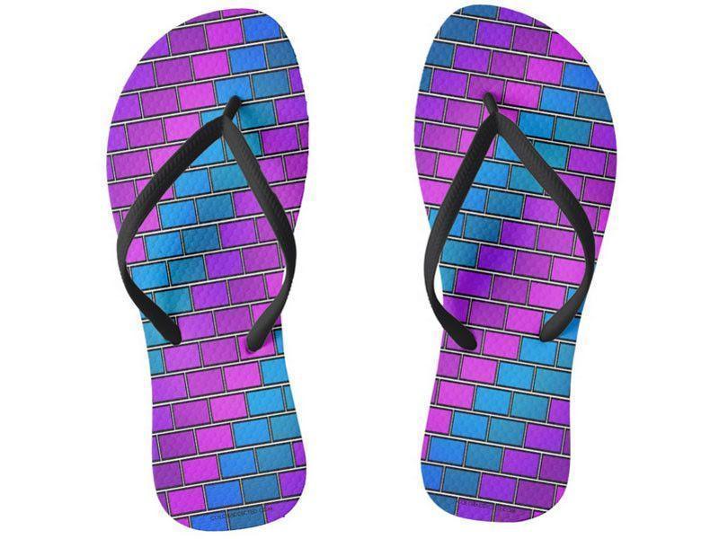Flip Flops-BRICK WALL #2 Slim-Strap Flip Flops-Purples &amp; Violets &amp; Fuchsias &amp; Turquoises-from COLORADDICTED.COM-