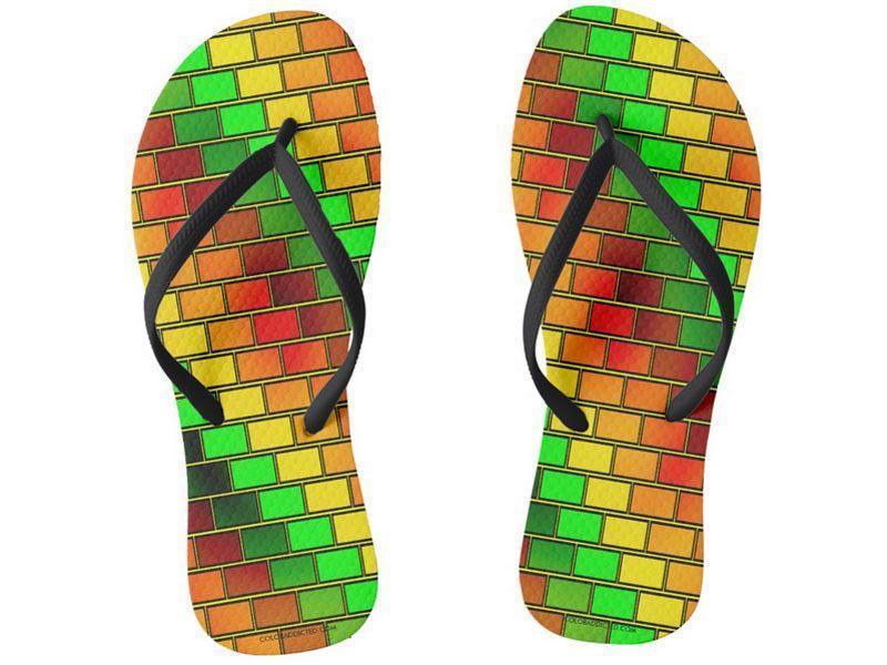 Flip Flops-BRICK WALL #2 Slim-Strap Flip Flops-Reds &amp; Oranges &amp; Yellows &amp; Greens-from COLORADDICTED.COM-