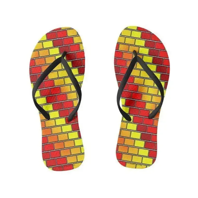 Flip Flops-BRICK WALL #2 Slim-Strap Flip Flops-Reds & Oranges & Yellows-from COLORADDICTED.COM-