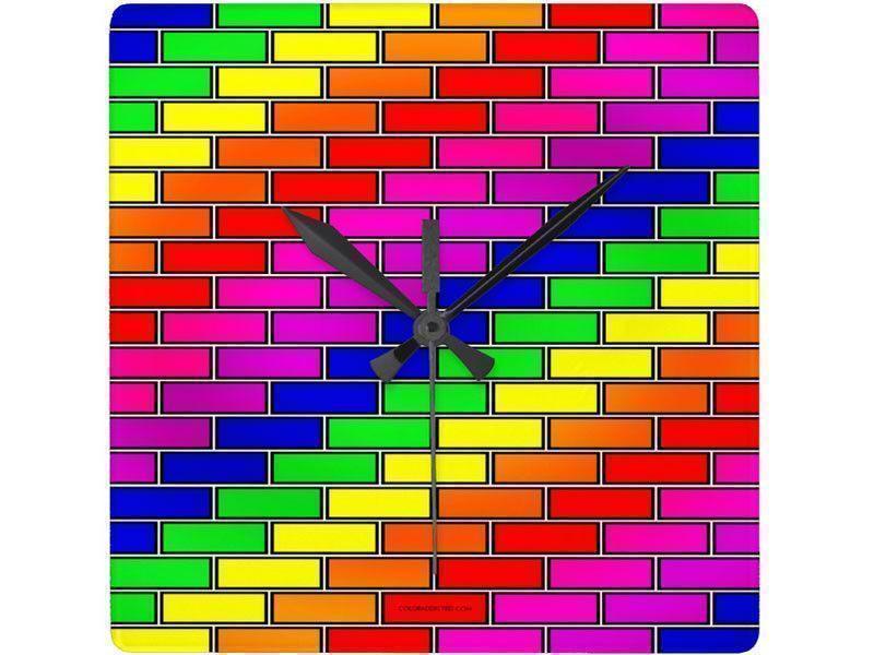 Wall Clocks-BRICK WALL #2 Square Wall Clocks-Multicolor Bright-from COLORADDICTED.COM-