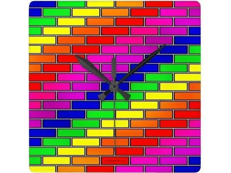 Wall Clocks-BRICK WALL #2 Square Wall Clocks-Multicolor Bright-from COLORADDICTED.COM-