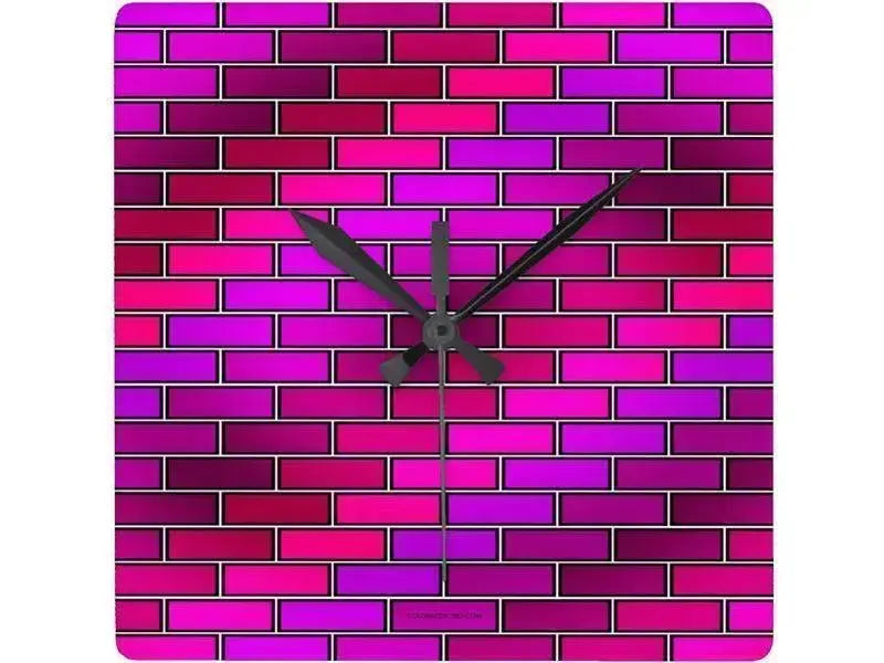 Wall Clocks-BRICK WALL #2 Square Wall Clocks-Purples, Fuchsias, Violets & Magentas-from COLORADDICTED.COM-