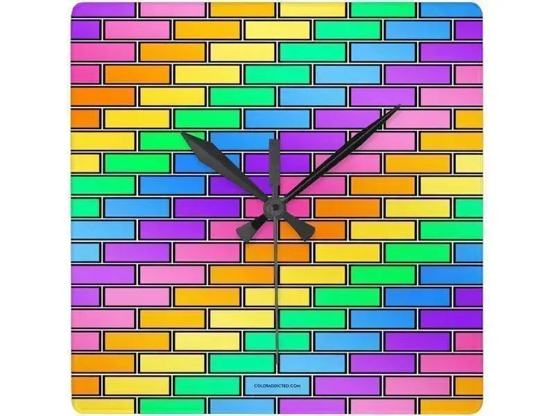 Wall Clocks-BRICK WALL #2 Square Wall Clocks-from COLORADDICTED.COM-