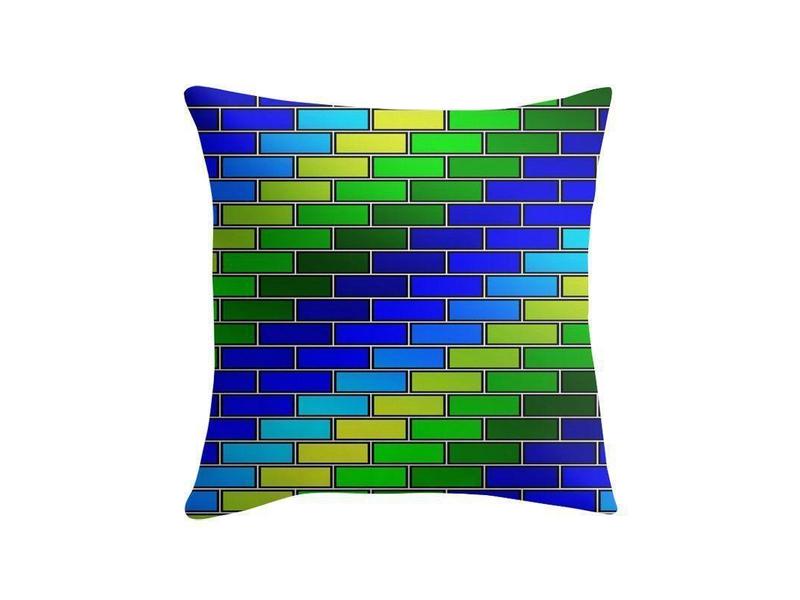 Throw Pillows &amp; Throw Pillow Cases-BRICK WALL #2 Throw Pillows &amp; Throw Pillow Cases-Blues &amp; Greens-from COLORADDICTED.COM-