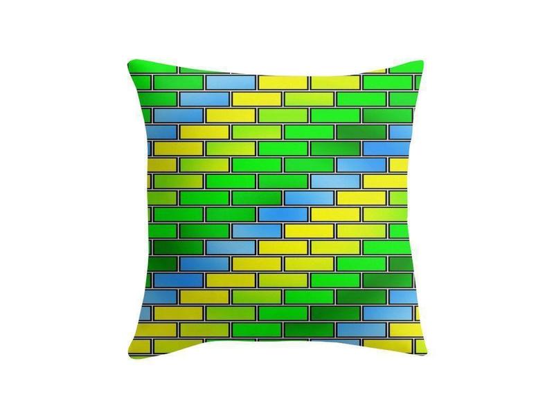 Throw Pillows &amp; Throw Pillow Cases-BRICK WALL #2 Throw Pillows &amp; Throw Pillow Cases-Greens &amp; Yellows &amp; Light Blues-from COLORADDICTED.COM-