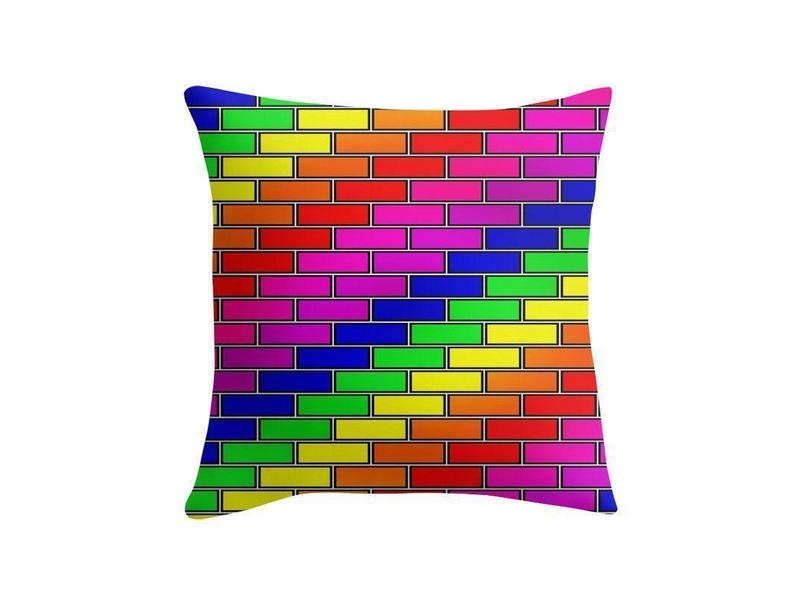 Throw Pillows &amp; Throw Pillow Cases-BRICK WALL #2 Throw Pillows &amp; Throw Pillow Cases-Multicolor Bright-from COLORADDICTED.COM-