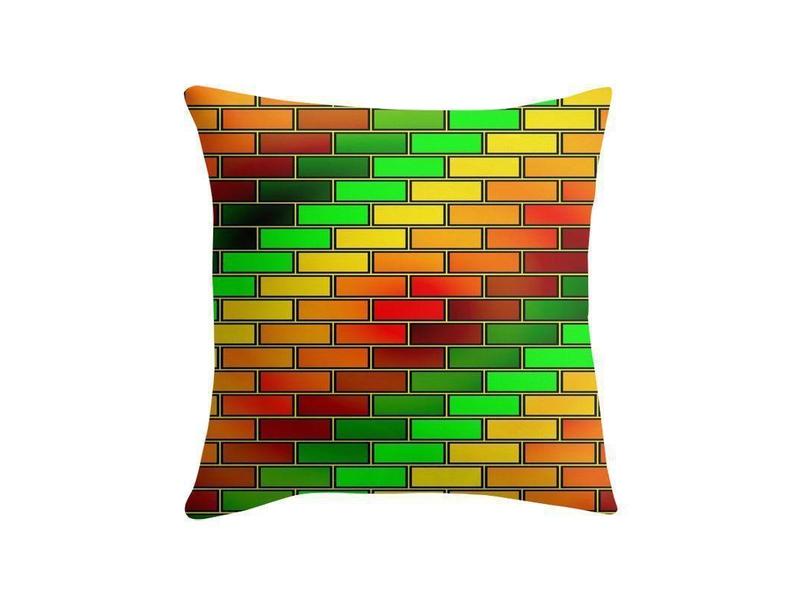 Throw Pillows &amp; Throw Pillow Cases-BRICK WALL #2 Throw Pillows &amp; Throw Pillow Cases-Reds &amp; Oranges &amp; Yellows &amp; Greens-from COLORADDICTED.COM-