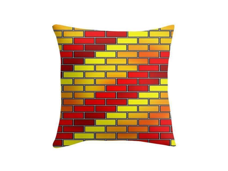 Throw Pillows &amp; Throw Pillow Cases-BRICK WALL #2 Throw Pillows &amp; Throw Pillow Cases-Reds &amp; Oranges &amp; Yellows-from COLORADDICTED.COM-