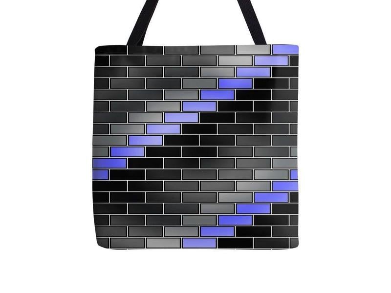 Tote Bags-BRICK WALL #2 Tote Bags-Black &amp; Grays &amp; Light Blues-from COLORADDICTED.COM-