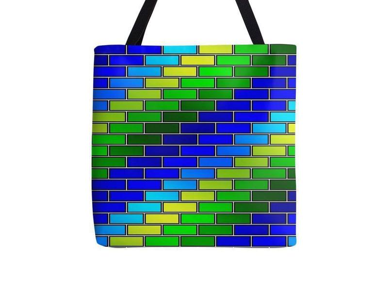 Tote Bags-BRICK WALL #2 Tote Bags-Blues &amp; Greens-from COLORADDICTED.COM-