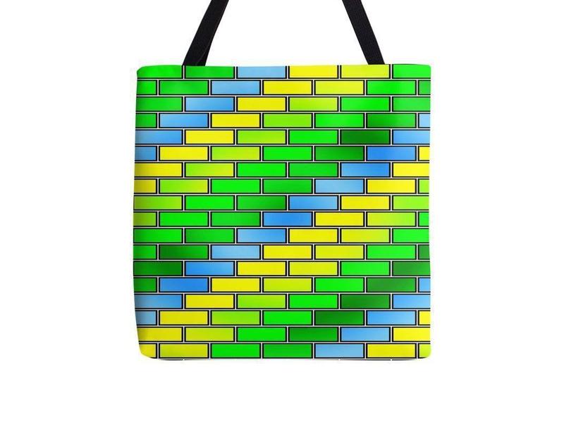 Tote Bags-BRICK WALL #2 Tote Bags-Greens &amp; Yellows &amp; Light Blues-from COLORADDICTED.COM-