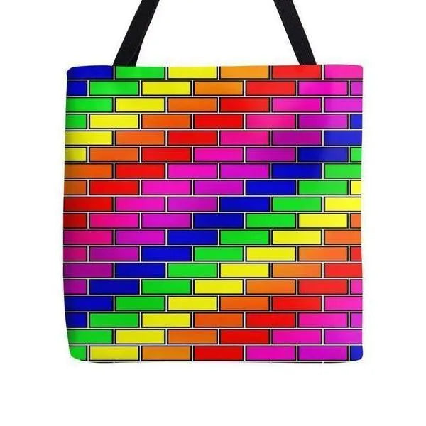 Tote Bags-BRICK WALL #2 Tote Bags-Multicolor Bright-from COLORADDICTED.COM-