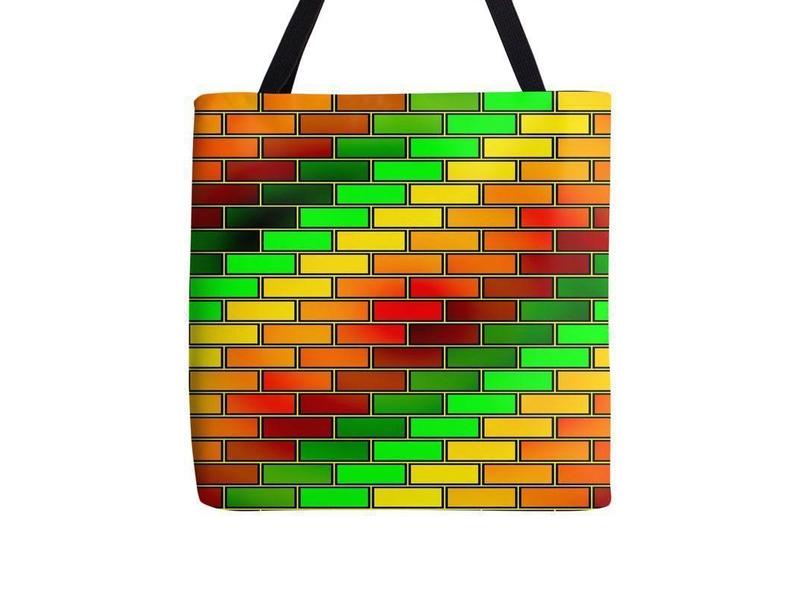 Tote Bags-BRICK WALL #2 Tote Bags-Reds &amp; Oranges &amp; Yellows &amp; Greens-from COLORADDICTED.COM-