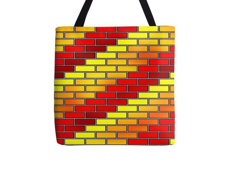 Tote Bags-BRICK WALL #2 Tote Bags-Reds &amp; Oranges &amp; Yellows-from COLORADDICTED.COM-