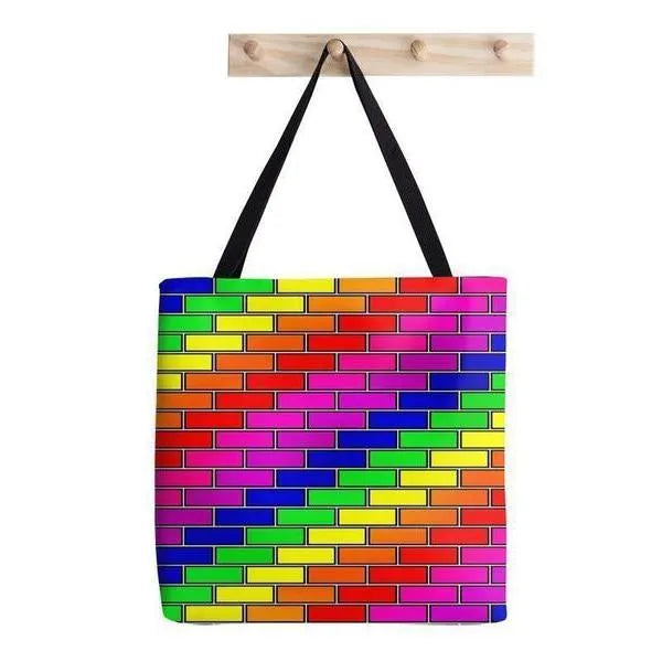 Tote Bags-BRICK WALL #2 Tote Bags-Multicolor Bright-from COLORADDICTED.COM-