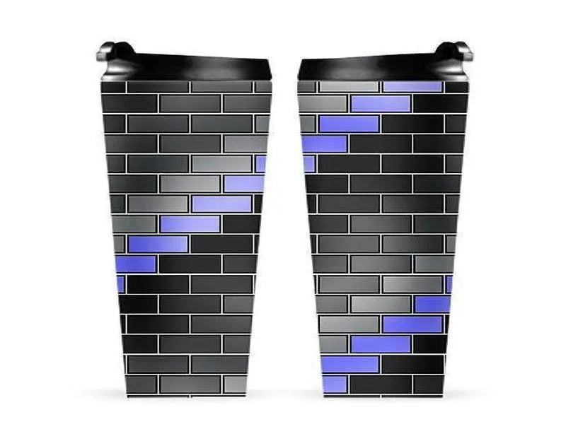 Travel Mugs-BRICK WALL #2 Travel Mugs-Black & Grays & Light Blues-from COLORADDICTED.COM-