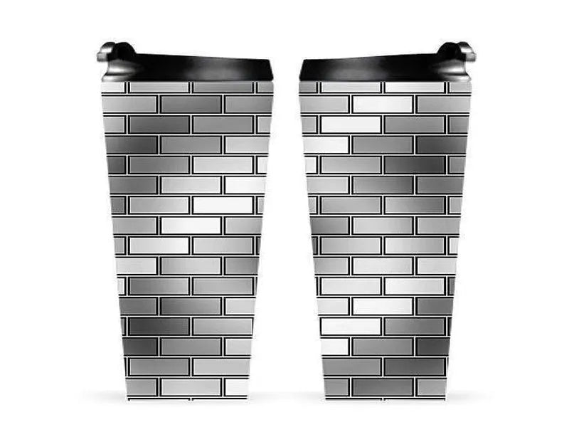 Travel Mugs-BRICK WALL #2 Travel Mugs-Grays & White-from COLORADDICTED.COM-