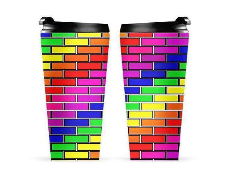 Travel Mugs-BRICK WALL #2 Travel Mugs-Multicolor Bright-from COLORADDICTED.COM-