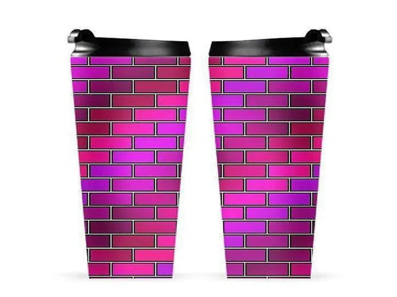 Travel Mugs-BRICK WALL #2 Travel Mugs-Purples & Fuchsias & Violets & Magentas-from COLORADDICTED.COM-