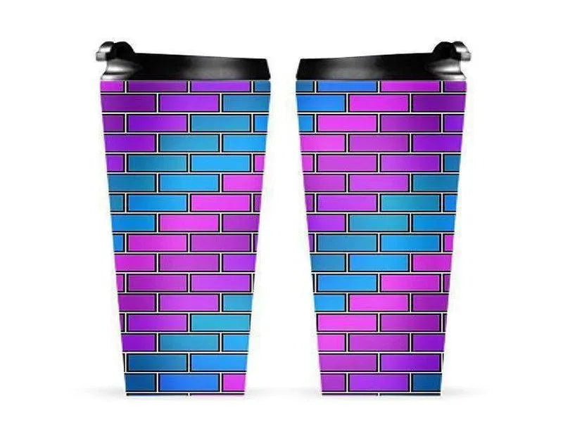 Travel Mugs-BRICK WALL #2 Travel Mugs-Purples & Violets & Fuchsias & Turquoises-from COLORADDICTED.COM-