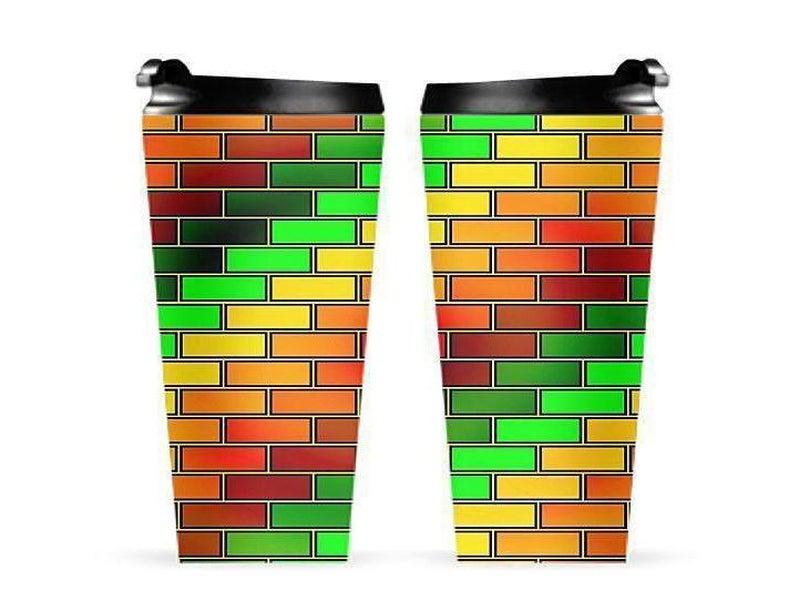 Travel Mugs-BRICK WALL #2 Travel Mugs-Reds &amp; Oranges &amp; Yellows &amp; Greens-from COLORADDICTED.COM-