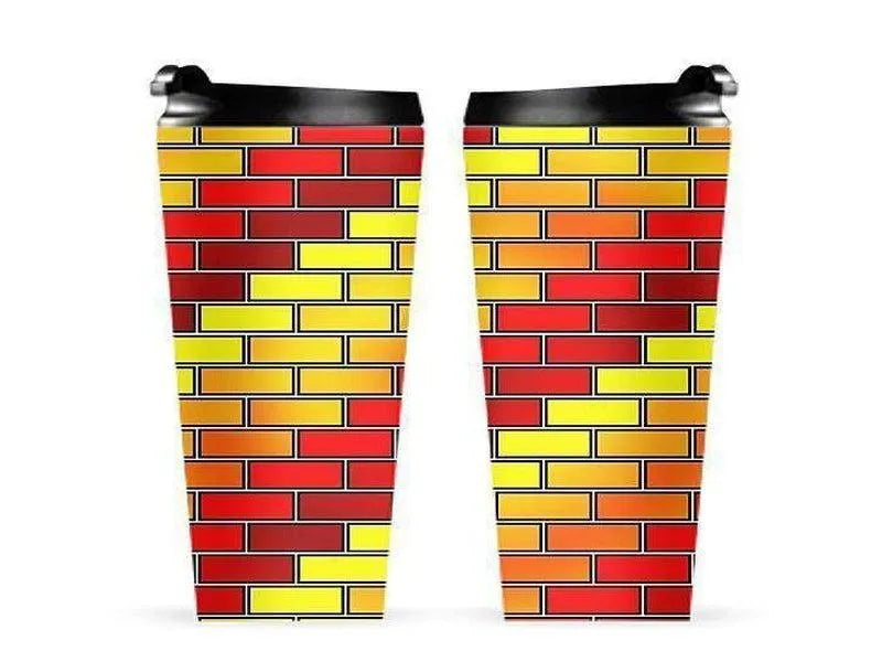 Travel Mugs-BRICK WALL #2 Travel Mugs-Reds & Oranges & Yellows-from COLORADDICTED.COM-