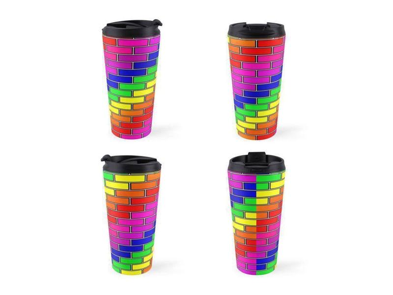 Travel Mugs-BRICK WALL #2 Travel Mugs-Multicolor Bright-from COLORADDICTED.COM-
