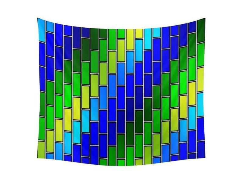 Wall Tapestries-BRICK WALL #2 Wall Tapestries-Blues &amp; Greens-from COLORADDICTED.COM-