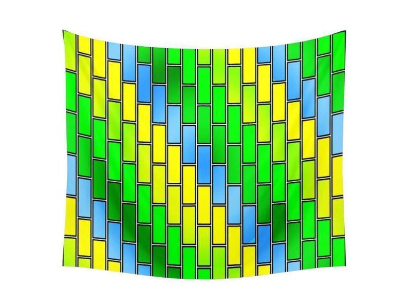 Wall Tapestries-BRICK WALL #2 Wall Tapestries-Greens &amp; Yellows &amp; Light Blues-from COLORADDICTED.COM-