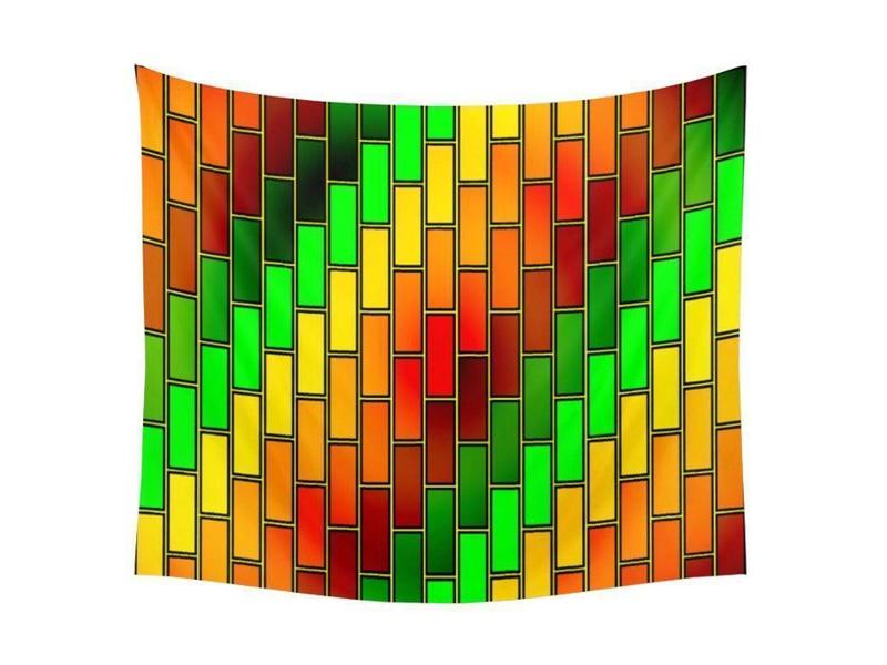 Wall Tapestries-BRICK WALL #2 Wall Tapestries-Reds &amp; Oranges &amp; Yellows &amp; Greens-from COLORADDICTED.COM-