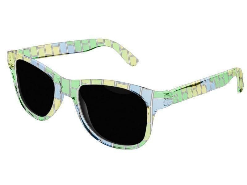 Wayfarer Sunglasses-BRICK WALL #2 Wayfarer Sunglasses (transparent background)-Greens, Yellows &amp; Light Blues-from COLORADDICTED.COM-
