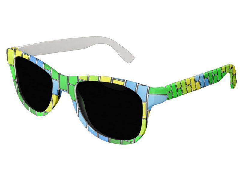 Wayfarer Sunglasses-BRICK WALL #2 Wayfarer Sunglasses (white background)-Greens, Yellows & Light Blues-from COLORADDICTED.COM-