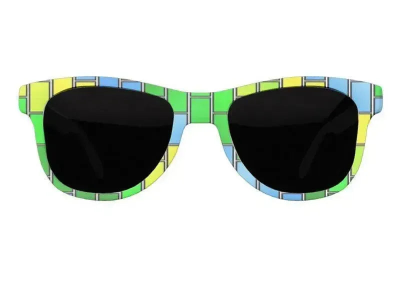 Wayfarer Sunglasses-BRICK WALL #2 Wayfarer Sunglasses (white background)-Greens, Yellows & Light Blues-from COLORADDICTED.COM-