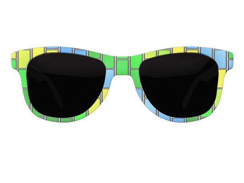 Wayfarer Sunglasses-BRICK WALL #2 Wayfarer Sunglasses (white background)-Greens, Yellows & Light Blues-from COLORADDICTED.COM-