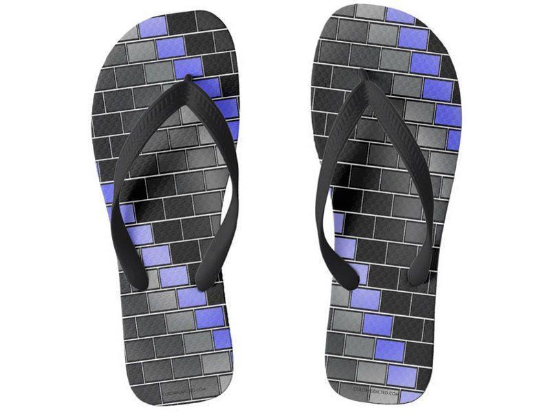 Flip Flops-BRICK WALL #2 Wide-Strap Flip Flops-Black &amp; Grays &amp; Light Blues-from COLORADDICTED.COM-